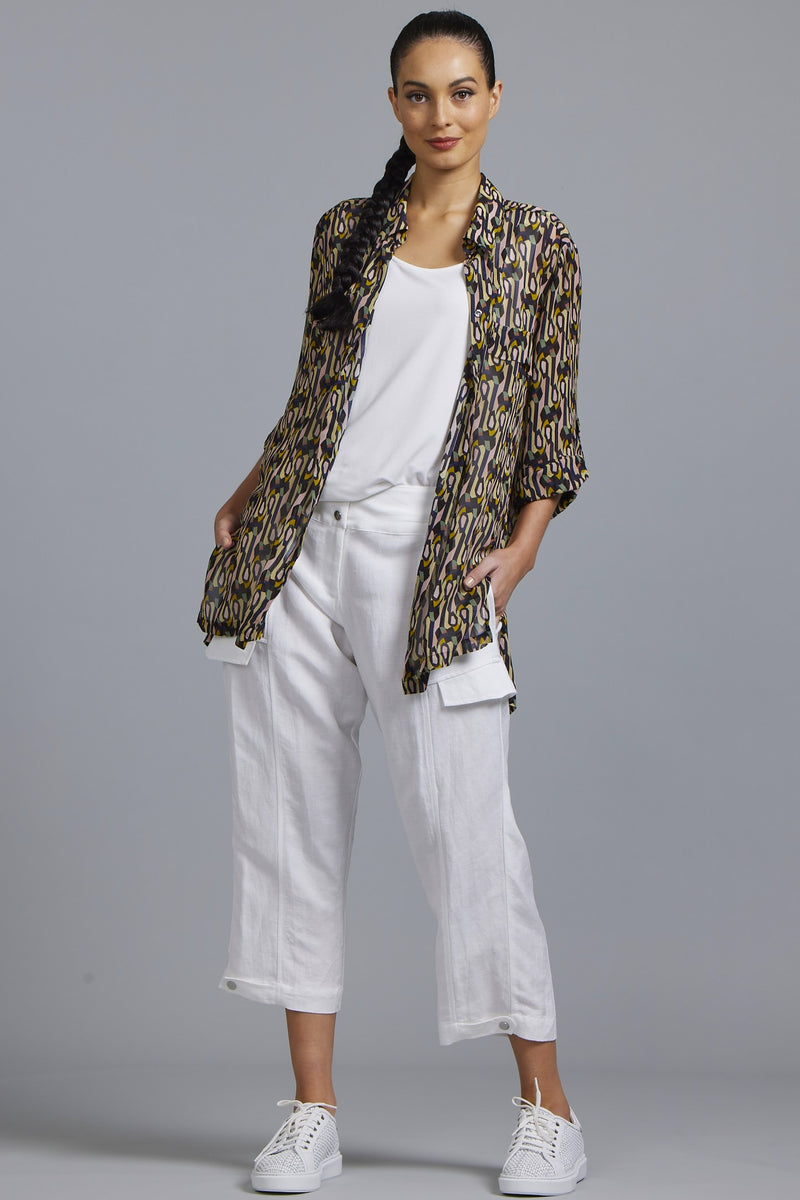 PAULA RYAN Washer Linen Casual Pant - White - Paula Ryan