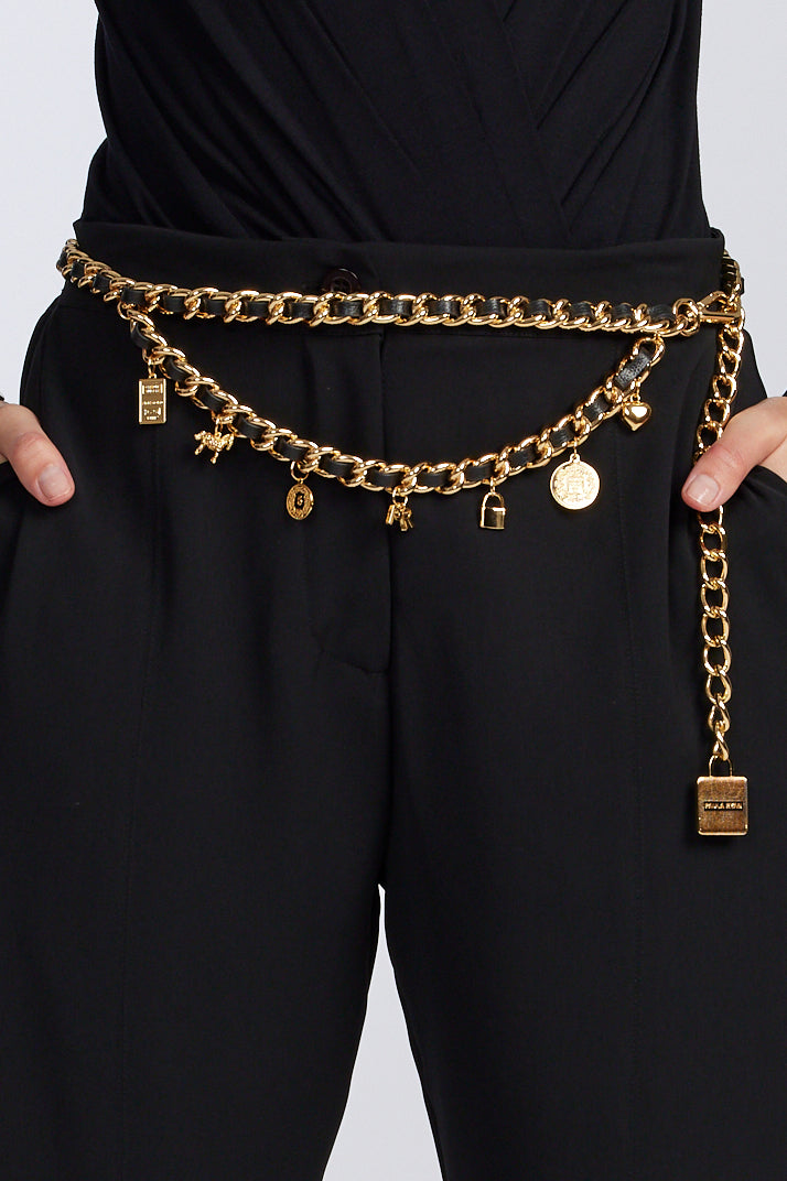 PAULA RYAN Leather Chain Charm Belt - Gold/Black - Paula Ryan