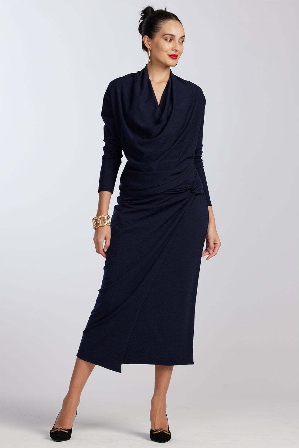PAULA RYAN Deep Cowl Neck Micromodal Top - Navy - Paula Ryan