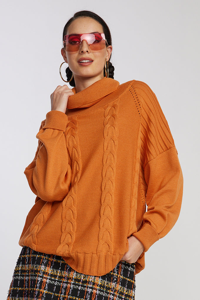 PAULA RYAN Boxy Cabled Sweater - Mango - Merino Knitwear - Paula Ryan
