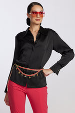 PAULA RYAN Satin Fitted Shirt - Black PRE ORDER - Paula Ryan