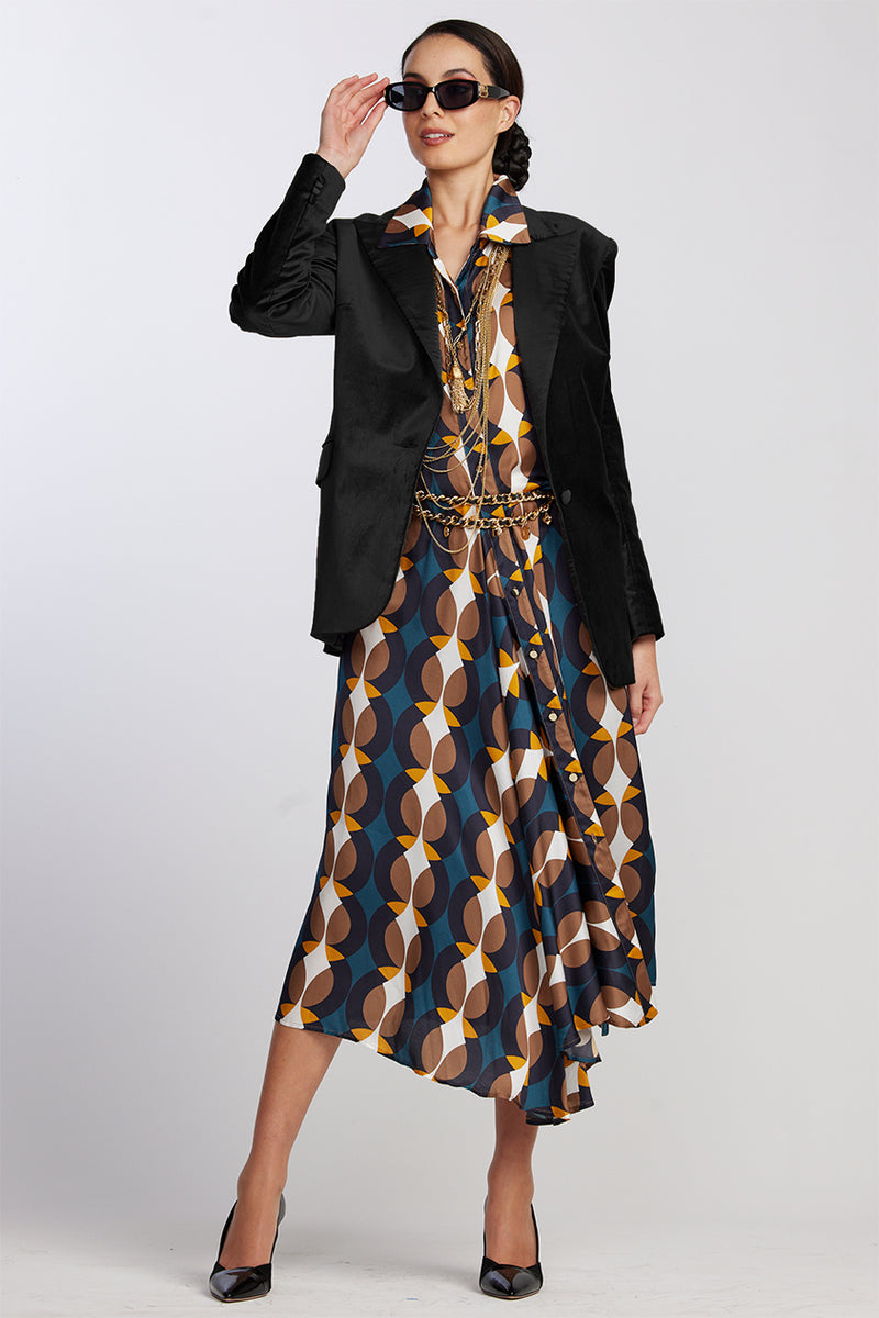 PAULA RYAN Drape Front Shirt Dress - Circles Print - Paula Ryan