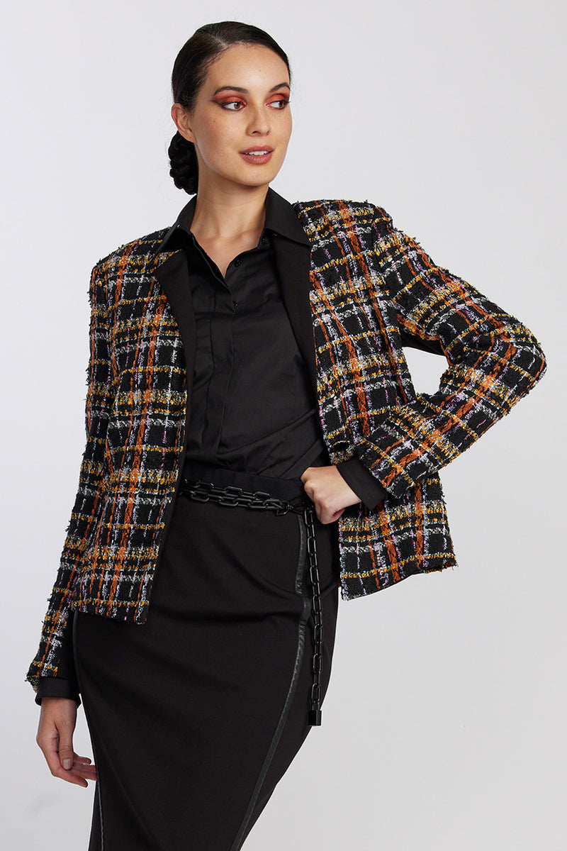 PAULA RYAN Contrast Lapel Check Jacket - Malik Check - Paula Ryan