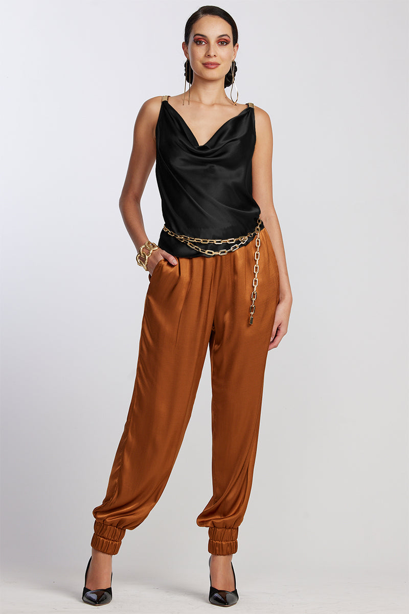 PAULA RYAN RELAXED Satin Cowl Neck Cami - Black - Paula Ryan