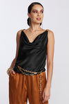 PAULA RYAN RELAXED Satin Cowl Neck Cami - Black - Paula Ryan