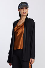 PAULA RYAN RELAXED Cashmere Modal Satin Back Cardigan - Black/Black - Paula Ryan