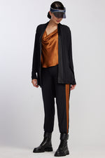 PAULA RYAN RELAXED Cashmere Modal Satin Panel Pant - Black/Cognac - Paula Ryan
