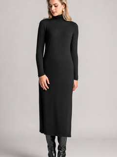 PAULA RYAN Polo Neck Sheath Dress - Black Merino
