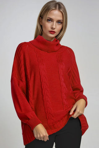 PAULA RYAN Cable Knit Jumper - Flame Red Merino