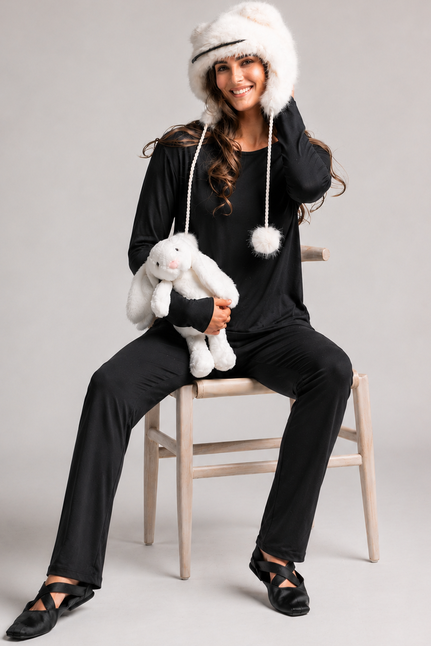PAULA RYAN Narrow Leg Sleep Pants - Cashmere Modal Black
