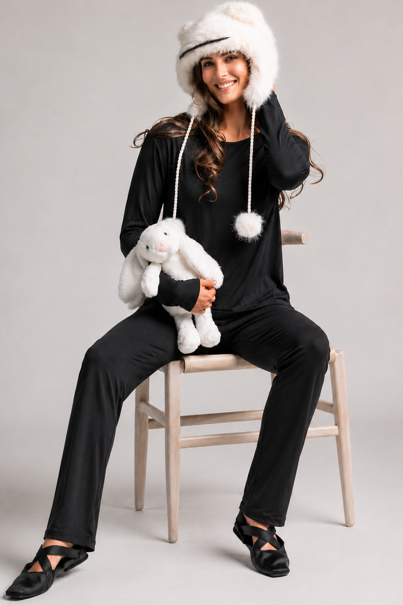 PAULA RYAN Narrow Leg Sleep Pants - Cashmere Modal Black