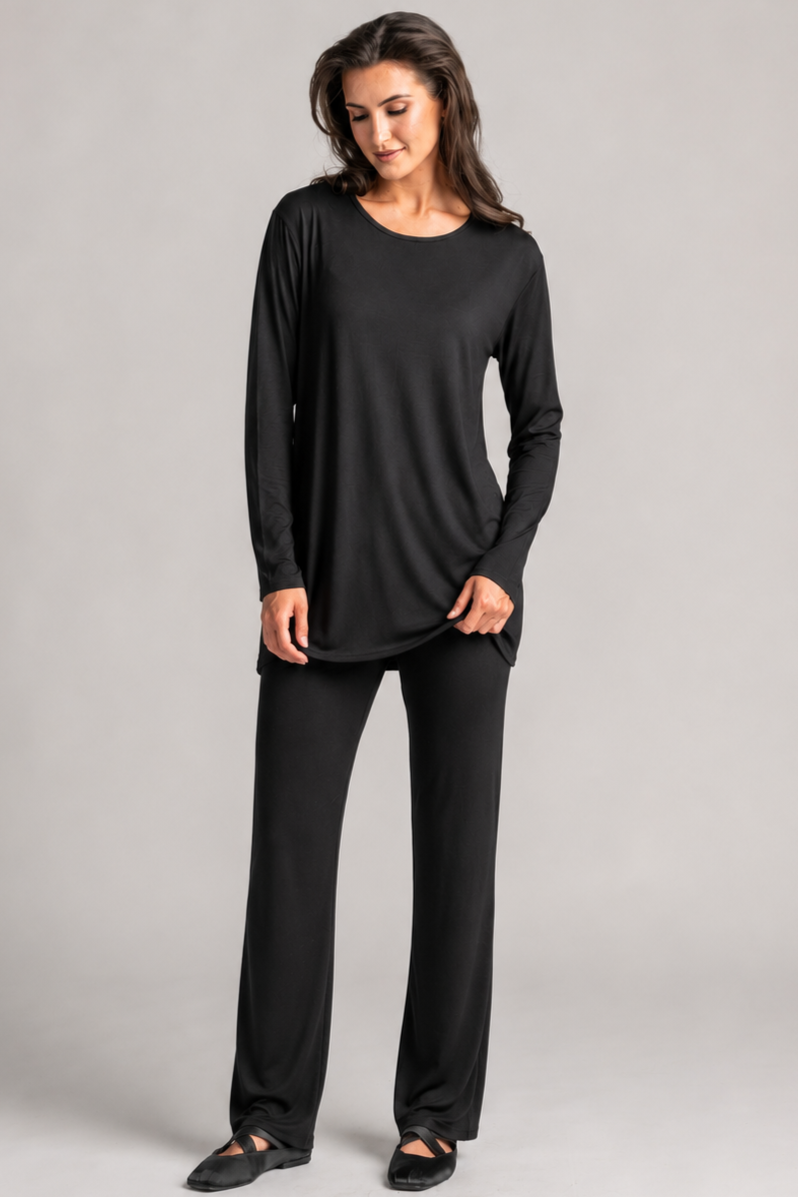 PAULA RYAN Round Neck Sleep Top - Cashmere Modal Black