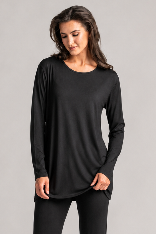 PAULA RYAN Round Neck Sleep Top - Cashmere Modal Black