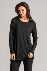 PAULA RYAN Round Neck Sleep Top - Cashmere Modal Black