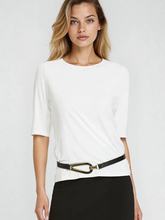 PAULA RYAN Easy Fit Half Sleeve Crew Neck Top Ecovero White - Paula Ryan
