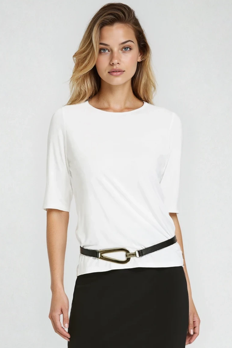 PAULA RYAN Easy Fit Half Sleeve Crew Neck Top Ecovero White