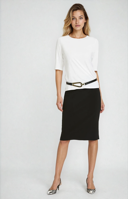 PAULA RYAN Easy Fit Half Sleeve Crew Neck Top Ecovero White - Paula Ryan