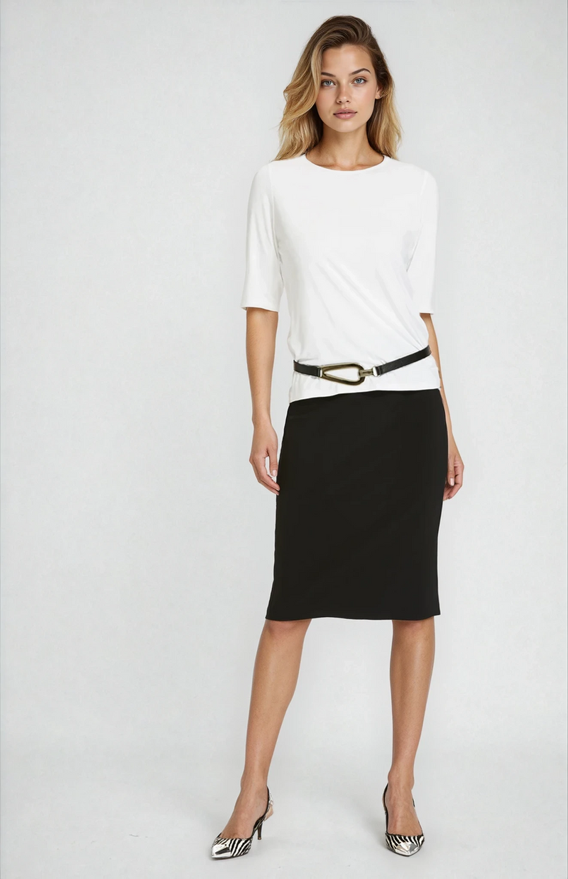 PAULA RYAN Easy Fit Half Sleeve Crew Neck Top Ecovero White