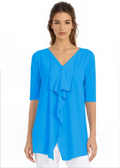 PAULA RYAN Drape Front Top Superfine Microjersey - Cyan Blue