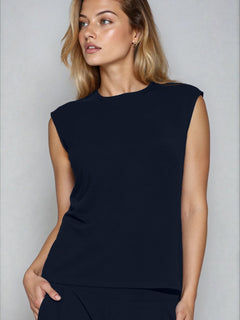 PAULA RYAN Easy Fit Cap Sleeve Crew Neck Top - Ecovero Navy - Paula Ryan
