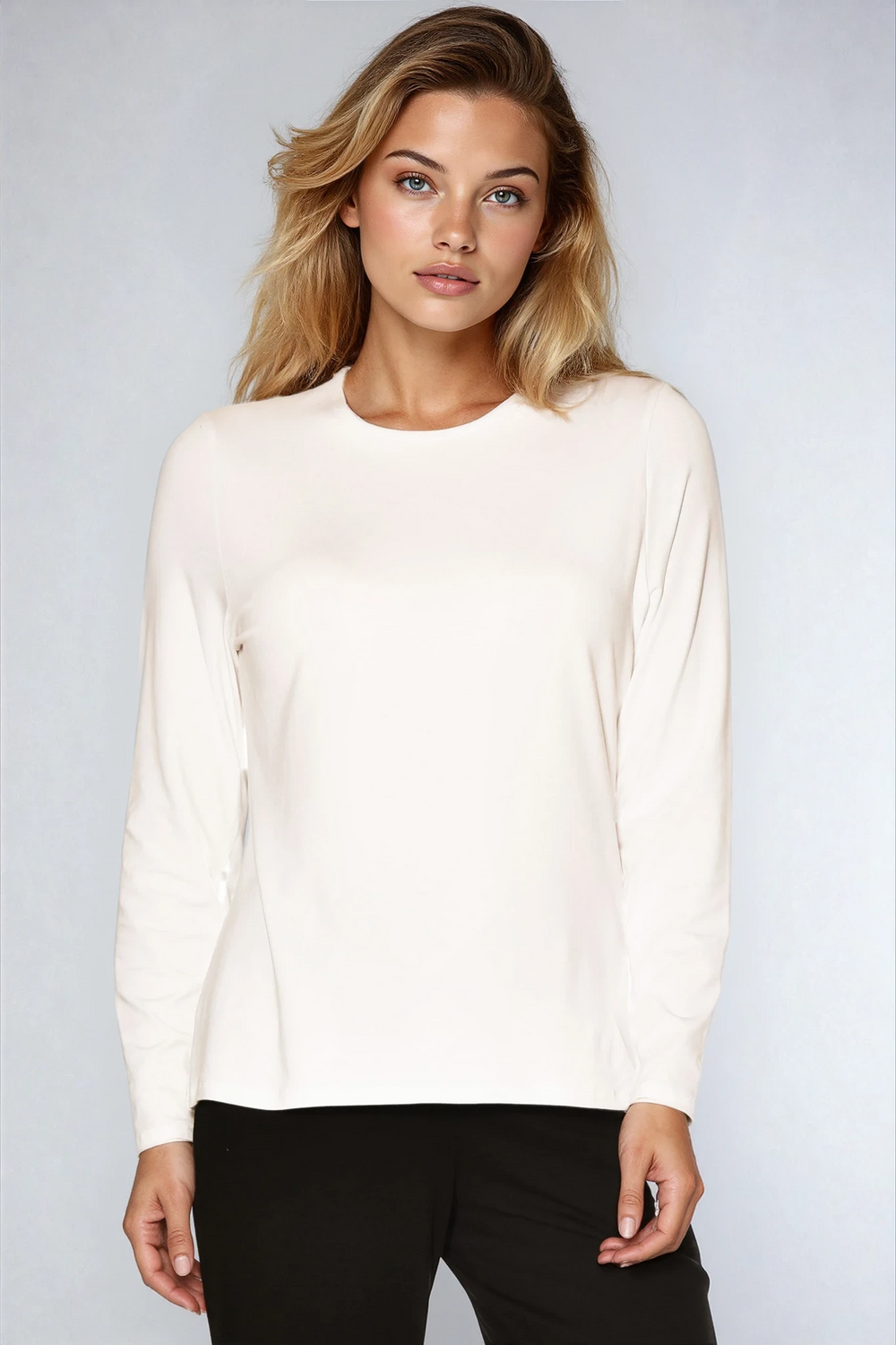 PAULA RYAN Easy Fit Long Sleeve Crew Neck Top - EcoVero White