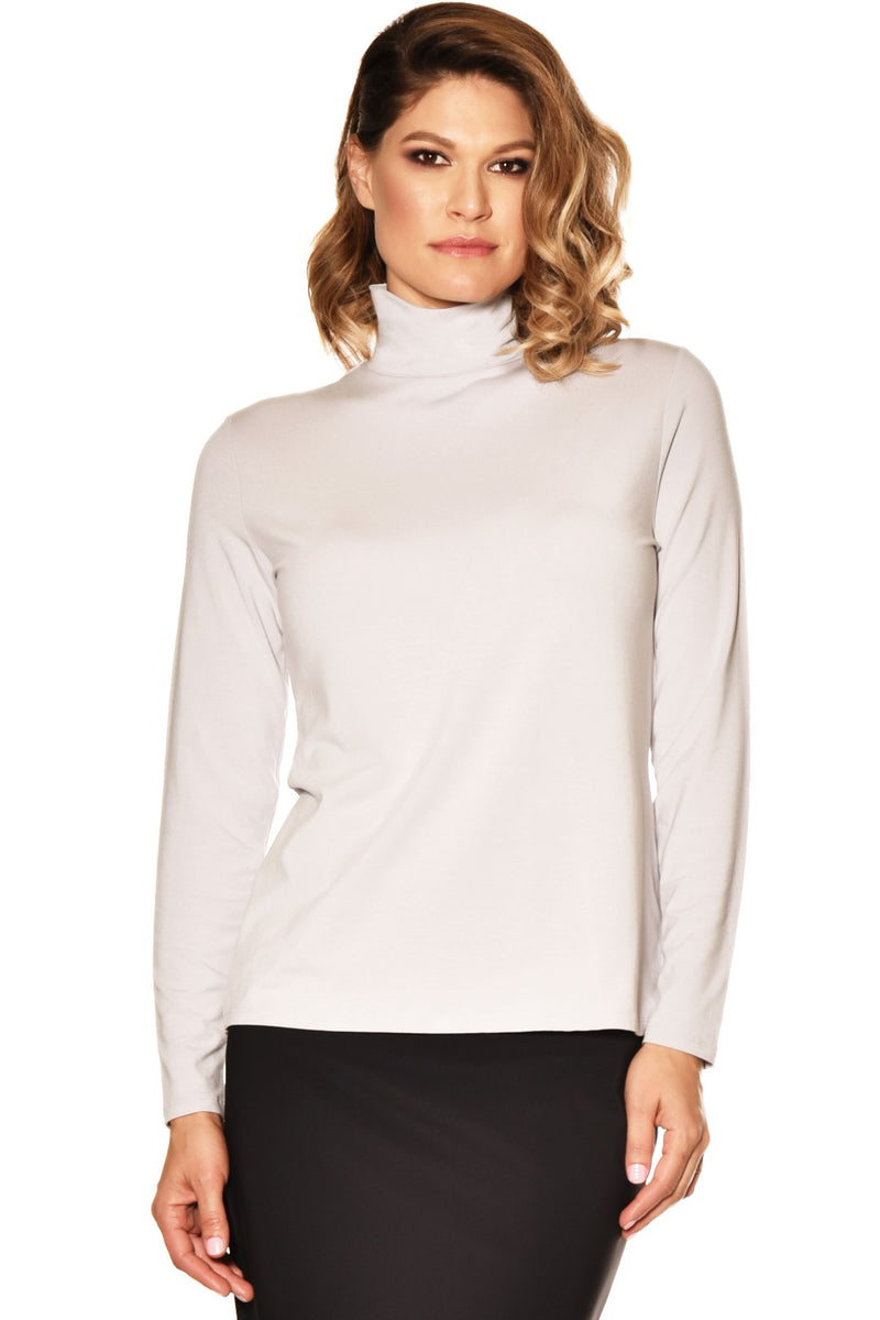 PAULA RYAN ESSENTIALS Easy Fit Long Sleeve Polo Neck Top - MicroModal