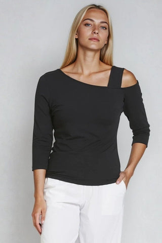 PAULA RYAN Asymmetric Neck Top - Eco Vero Black