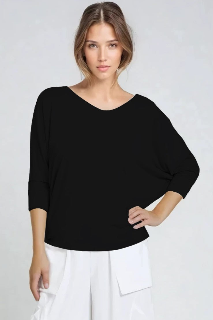 PAULA RYAN Batwing Top Modal Soft - Black