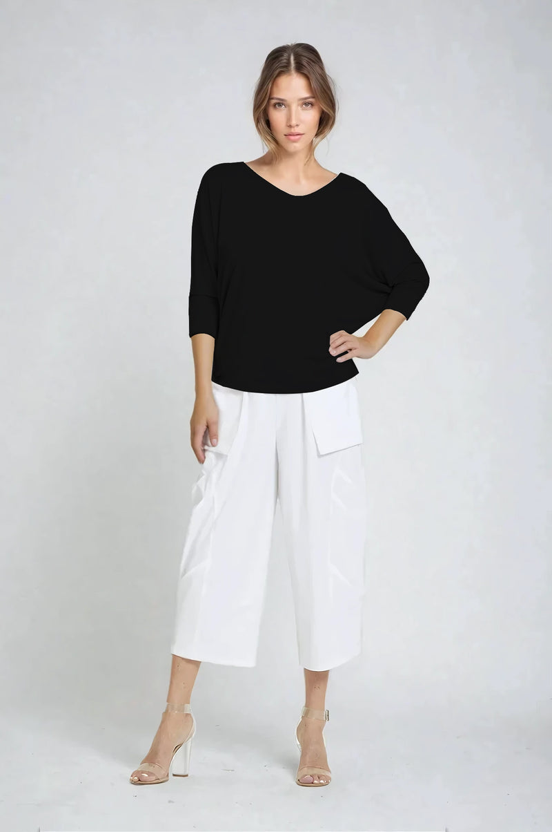 PAULA RYAN Batwing Top Modal Soft - Black