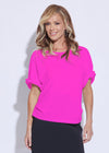 PAULA RYAN Rouched Sleeve Side Tuck Top - Peony Microjersey