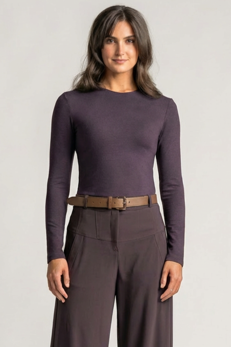 PAULA RYAN Silm Fit Crew Neck Top - Merino Cocoa Plum - Paula Ryan