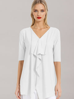 PAULA RYAN Drape Front Top Superfine Microjersey - White - Paula Ryan