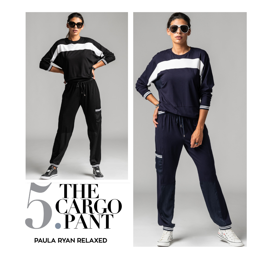 PAULA RYAN RELAXED Panelled Cargo Pant - Viscose Jersey - Black/White - Paula Ryan
