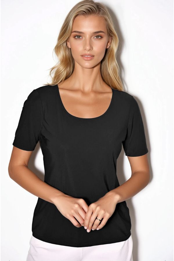 PAULA RYAN Scoop Neck Body Tee - Black Microjersey - Paula Ryan
