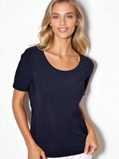 PAULA RYAN Scoop Neck Body Tee - Navy Microjersey - Paula Ryan