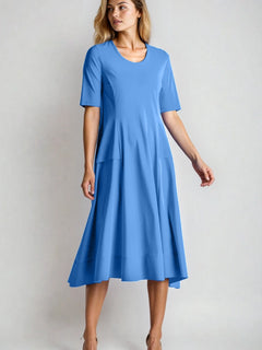 PAULA RYAN A-line Half Sleeve Tab Dress - Cornflower Microjersey - Paula Ryan