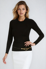 PAULA RYAN Slim Fit Long Sleeve Crew Neck Top - Ecovero Black