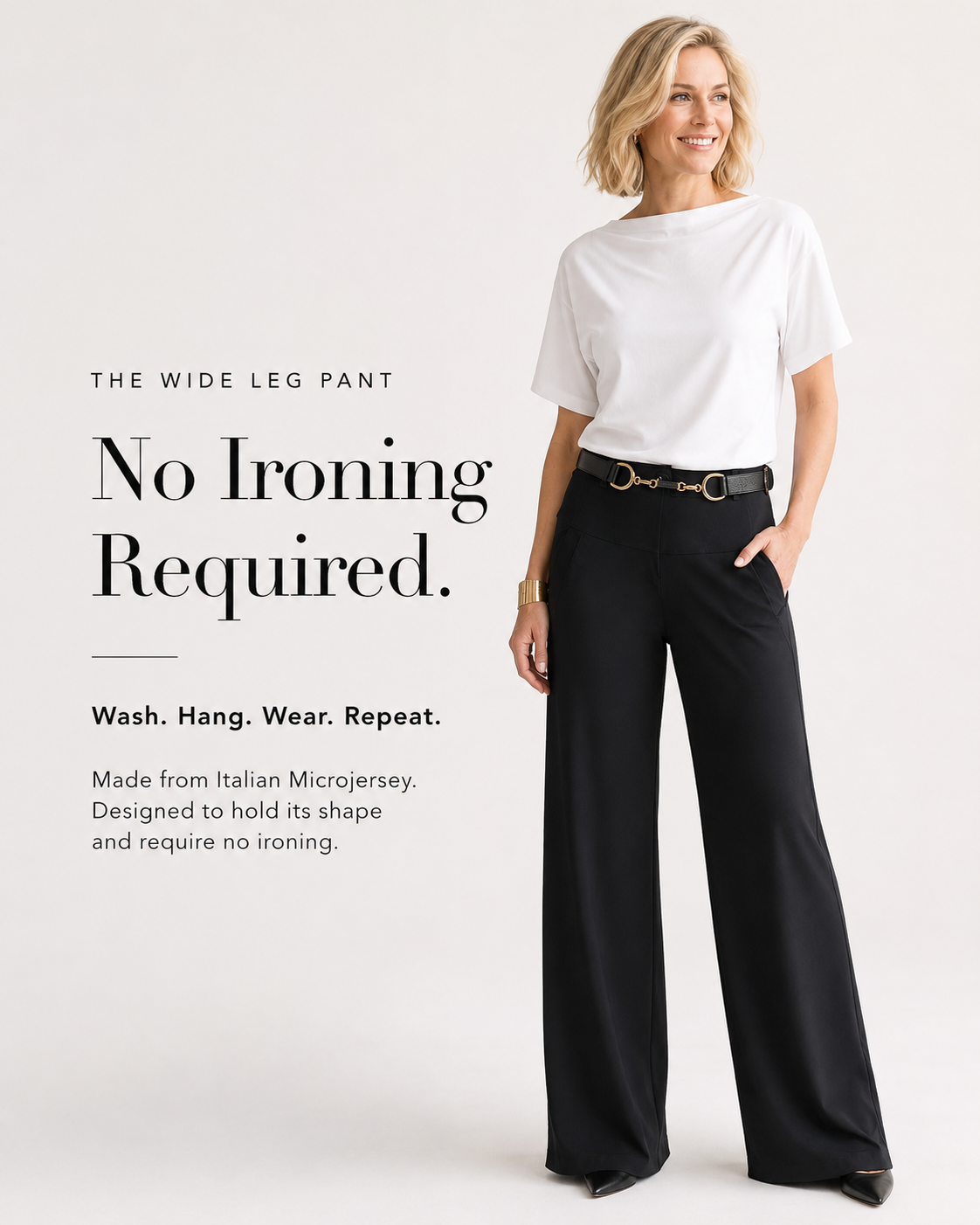 PAULA RYAN Wide Leg Pant -  Microjersey Black
