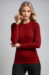 PAULA RYAN Slim Fit Crew Neck Top - Red Merino