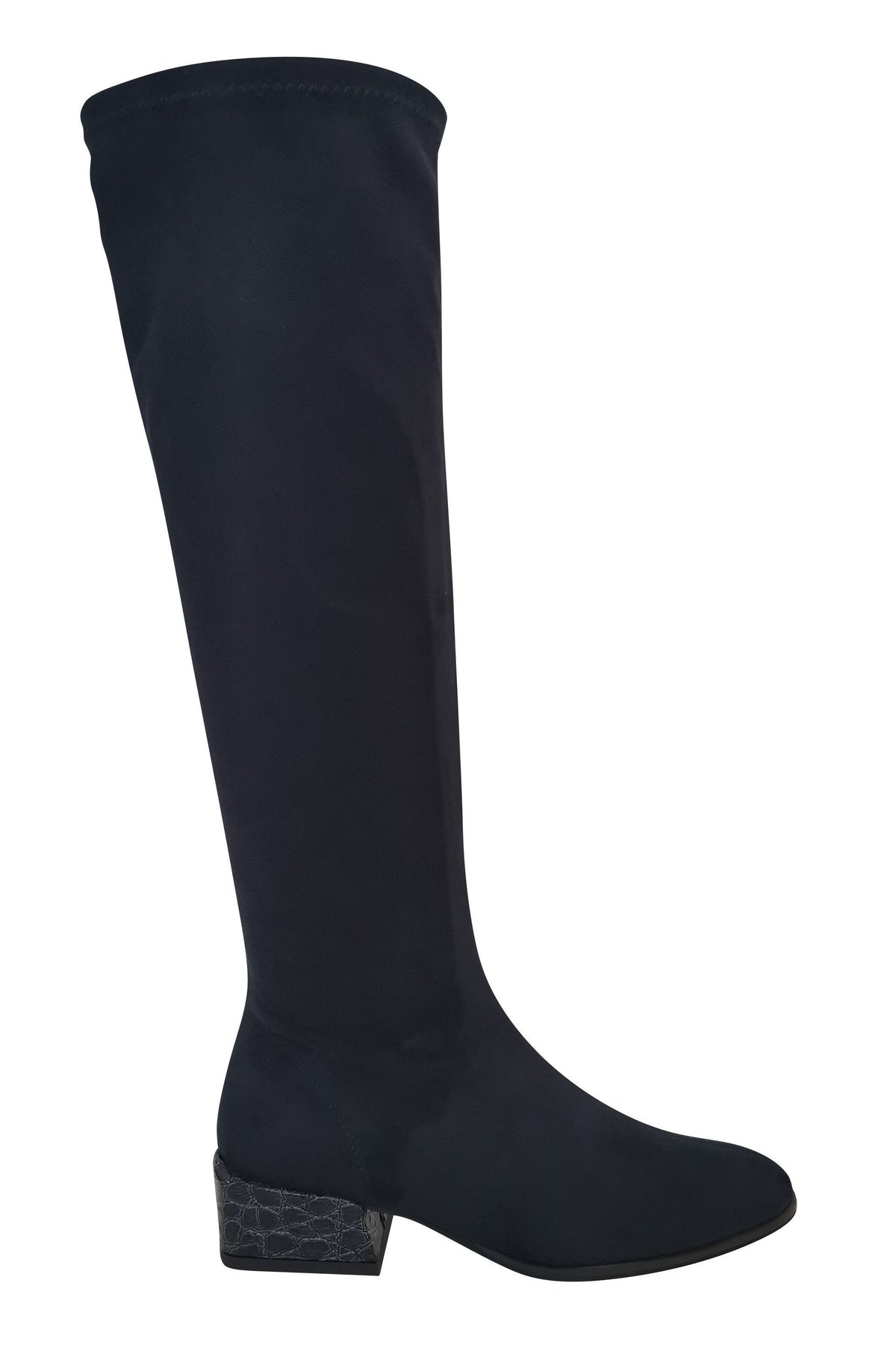 PAULA RYAN Croc-print Heel Stretch Knee High Boot - Black - Paula Ryan