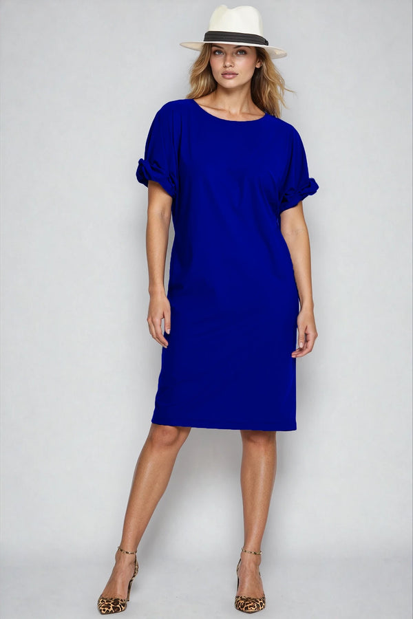 PAULA RYAN Ruched Sleeve Dress - Greek Blue Microjersey - Paula Ryan