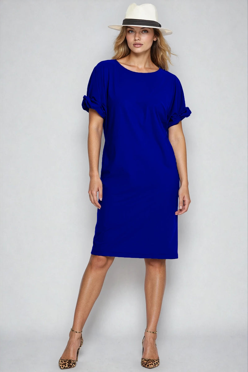 PAULA RYAN Ruched Sleeve Dress - Greek Blue Microjersey - Paula Ryan