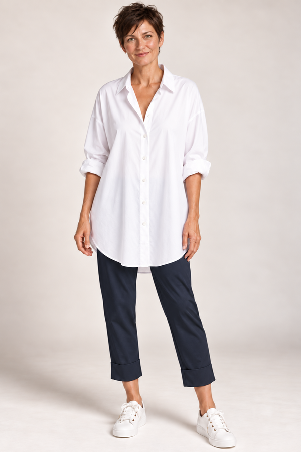 PAULA RYAN Wide Cuffed Capri Pant - Microjersey Navy