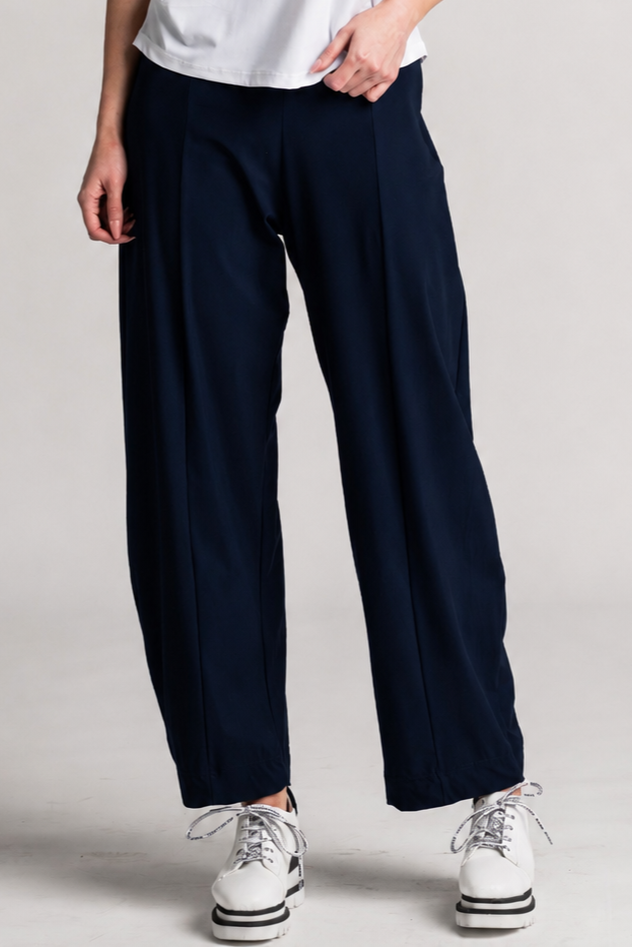 PAULA RYAN Side Zip Barrel Pant - Navy Microjersey
