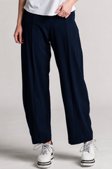 PAULA RYAN Side Zip Barrel Pant - Navy Microjersey