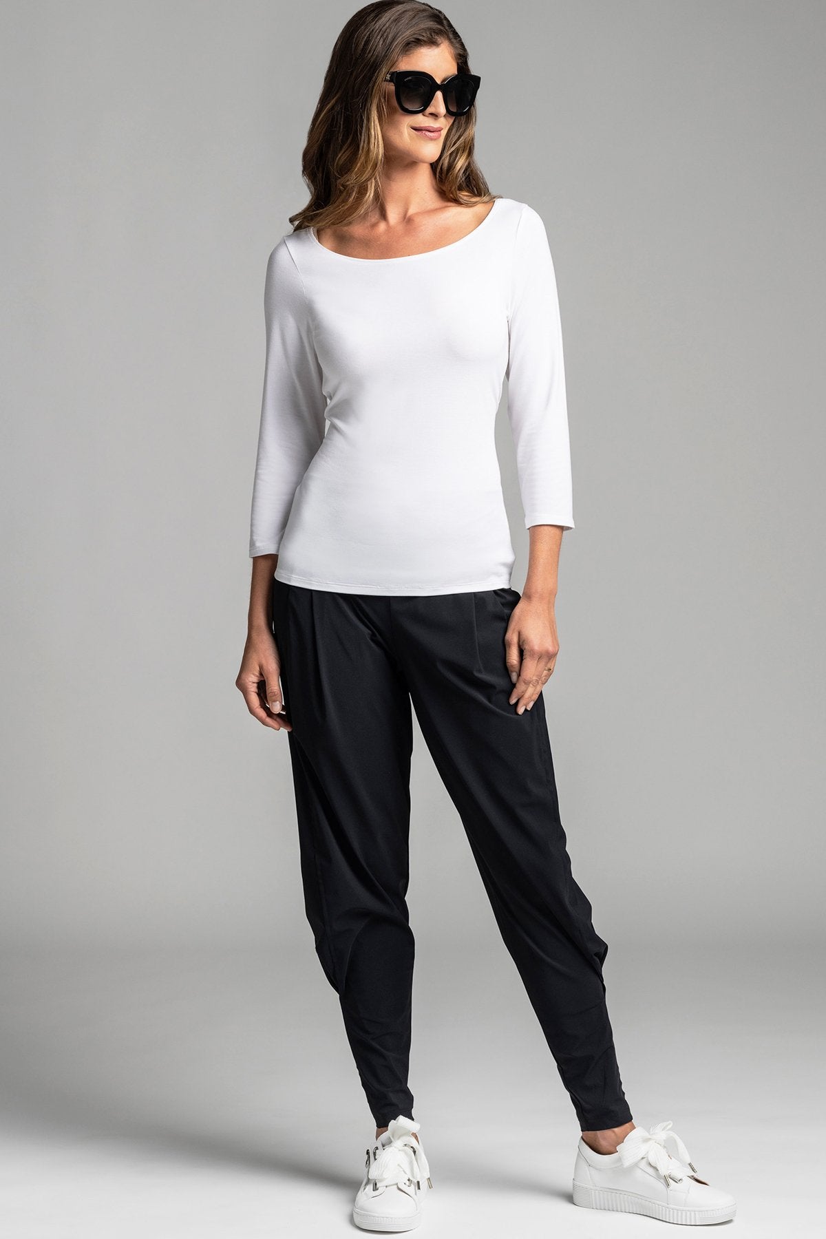 PAULA RYAN ESSENTIALS Slim Fit ¾ Sleeve Wide Neck Top - MicroModal