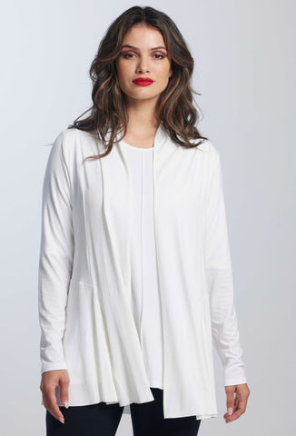 PAULA RYAN ESSENTIALS Easy Fit Panelled Cardigan - MicroModal - White