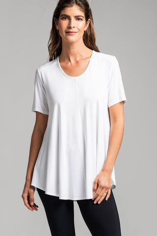 PAULA RYAN ESSENTIALS Scoop Neck Swing Tee - White MicroModal