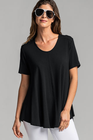 PAULA RYAN ESSENTIALS Scoop Neck Swing Tee - Black MicroModal