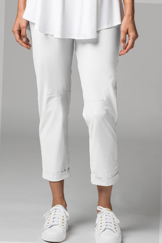 PAULA RYAN ESSENTIALS Narrow Cuff Capri Pant - Microjersey White